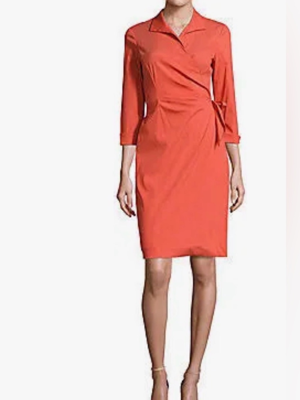 Lafayette 148 New York orange 3/4 sleeve v neck midi wrap dress size 2